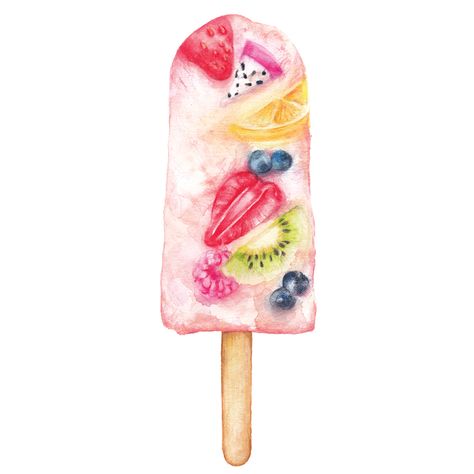 Popsicles Drawing, Popsicles Illustration, Food College, Watercolour Food, Popsicle Art, Ice Cream Wallpaper, Watercolor Food Illustration, Popsicle Party, Food Art Painting