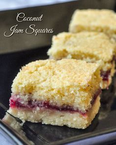 Coconut Jam Squares - a simple but delicious recipe for a freezer-friendly cookie bar! #RockRecipes100Cookies4Christmas Easy Squares Recipe, Jam Squares, 100 Cookies Recipe, Strawberry Fudge, Coconut Jam, Simple Cookie, Diy Easy Recipes, Rock Recipes, Cookie Bar