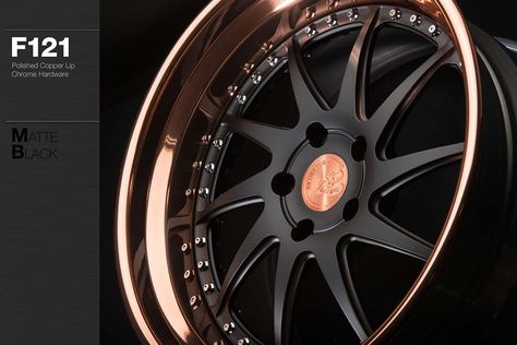 F121 – Matte Black w/ Polished Copper Lip | Avant Garde Wheels – Avant Garde Wheels Copper Wheels Cars, Black And Rose Gold Motorcycle, Gold Rims Wheels, Avant Garde Wheels, Rose Gold Rims, Kia Car, Porsche Wheels, Black Porsche, Pink Rims