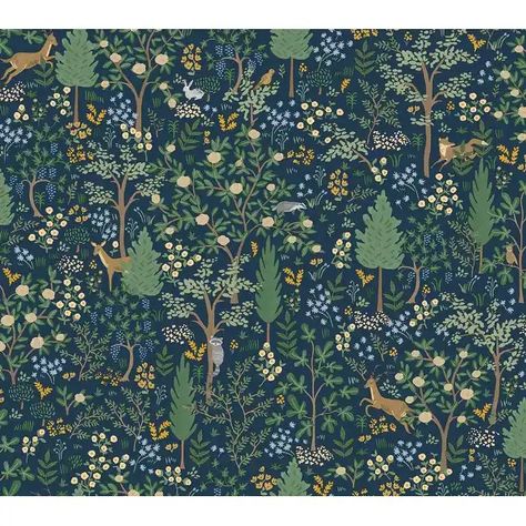 Rifle Paper Co.Woodland Navy Peel and Stick Wallpaper - On Sale - Bed Bath & Beyond - 40012265 Woodland Print, Enchanting Forest, Scenic Design, Peel Stick Wallpaper, Burke Decor, Green Wallpaper, Home Wallpaper, Wallpaper Samples, Blue Wallpapers