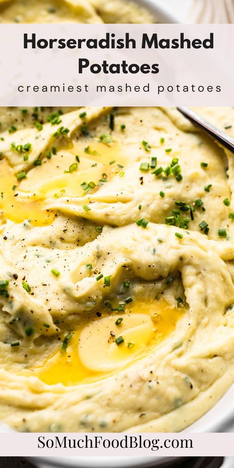 These ultra creamy Horseradish Mashed potatoes are the perfect side dish recipe! Perfect for the holidays or any time a potato craving hits. French Mashed Potatoes, Easy Vegetarian Sides, Horseradish Mashed Potatoes, Creamy Horseradish, Perfect Mashed Potatoes, Easy Mashed Potatoes, Fancy Dinner Recipes, Potato Recipes Side Dishes, Making Mashed Potatoes