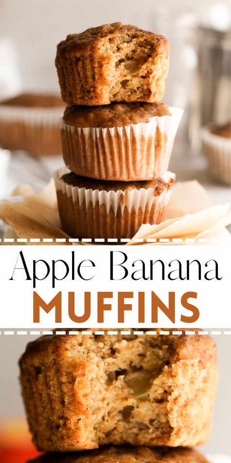 Healthy Banana Applesauce Muffins, Apple And Banana Muffins, Toddler Apple Muffins, Banana Muffins Mini, Banana Recipes For Toddlers, Banana Muffins No Sugar, Banana Apple Muffins, Grain Muffins, Apple Banana Muffins