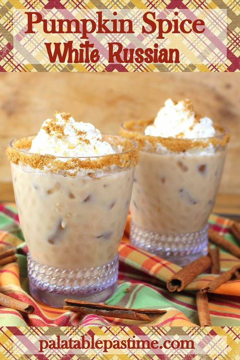 Pumpkin White Russian, Pumpkin Spice White Russian, Pumpkin Spice Cocktail, Party Appetizer Dips, Boozy Treats, White Russian Cocktail, Halloween Party Appetizers, Kid Friendly Drinks, Seven Layer Dip