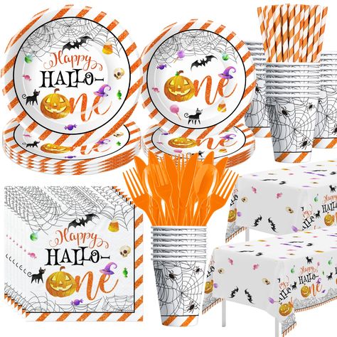 PRICES MAY VARY. 【Package Included】Halloween party decorations dinnerware for 1st birthday set included 24pcs 9'' Halloween first birthday plates, 24pcs 7'' Halloween 1st birthday plates, 24pcs paper napkins, 24pcs paper cups, 24pcs paper straws, 24set disposable cutlery, 2pcs Halloween tablecloth, for Halloween pumpkin theme first birthday decorations 【Halloween Birthday Party Decorations】Get ready to celebrate your little one's 1st birthday in spooktacular style with our "Happy Hallo-One" Hall One Year Old Birthday Decorations, First Birthday Halloween Theme, Halloween First Birthday Party, Halloween Birthday Party Decorations, One Year Old Birthday, Birthday Plates, Halloween First Birthday, Halloween 1st Birthdays, Pumpkin 1st Birthdays