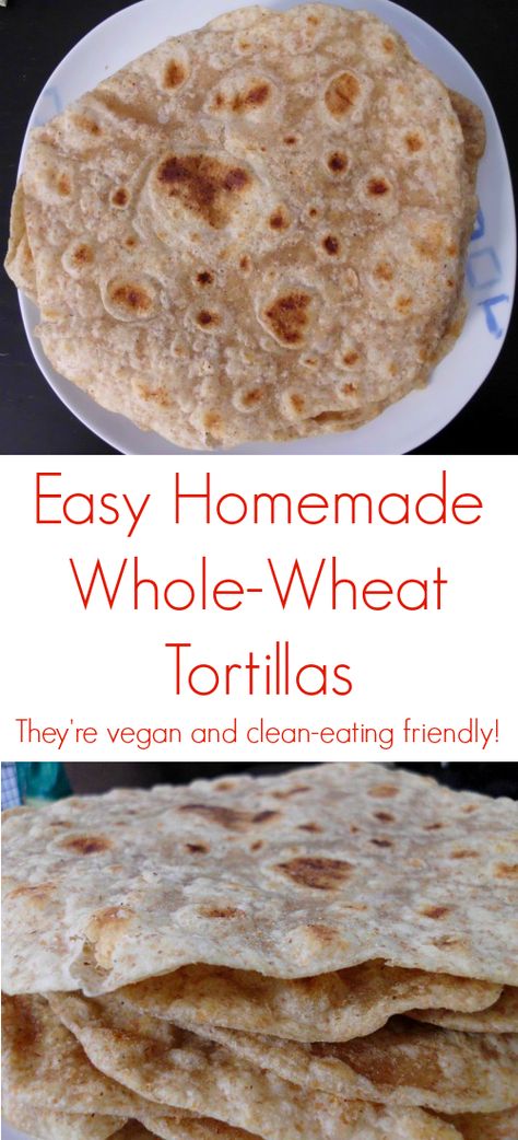 Easy Homemade Whole-Wheat Tortillas #Recipe - they're #vegan and #clean-eating friendly! So much easier to make than any other type of bread and I love knowing exactly what goes into the food I eat. | www.pinkrecipebox.com Wheat Tortillas Recipe, Wheat Flour Recipes, Type Of Bread, Tortillas Recipe, Clean Eating Vegetarian, Wheat Tortillas, Daniel Fast Recipes, Wheat Recipes, Whole Wheat Tortillas