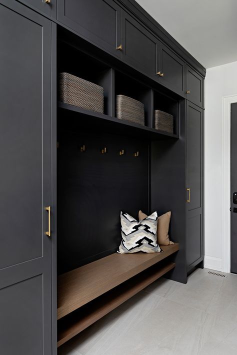 Mudroom Storage Cabinet Modern, Mud Room Ideas Contemporary, White Cabinet Mudroom, Black Cubbies Mudroom, Contemporary Mudroom Entryway, Modern Mudroom Storage, Iron Ore Mudroom Lockers, Contemporary Mudroom Ideas, Modern Boot Room