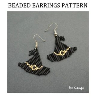 GaligaPatterns - Etsy Halloween Beaded Jewelry, Witch Gifts, Seed Bead Crafts, Wizard Hat, Witch Earrings, Seed Bead Pattern, Japanese Beads, Motifs Perler, Beaded Earrings Tutorials