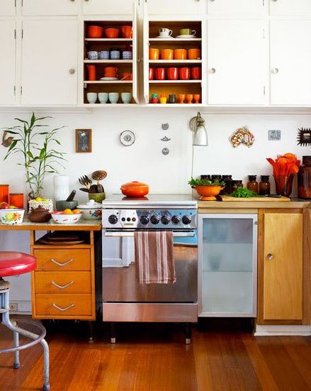 © the interior design. kitchen Orange Kitchen Decor, Eclectic Kitchen, Orange Kitchen, Furniture Kitchen, House Room, The Design Files, Kitchen Colors, Ely, Beautiful Kitchens