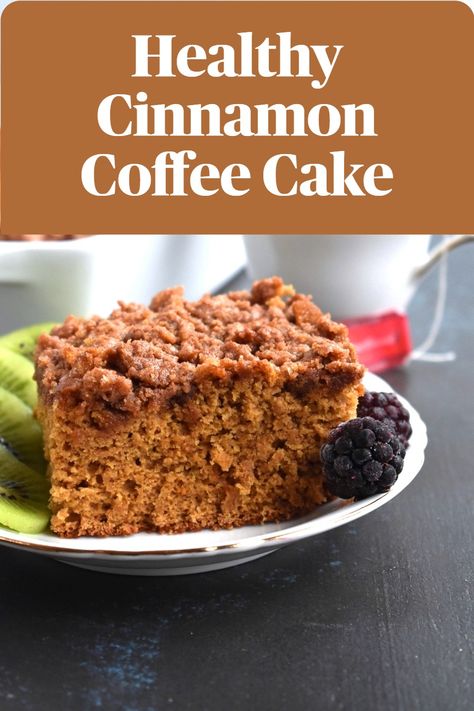 Whole-Wheat Cinnamon Streusel Coffee Cake is moist, full of cinnamon flavor and made healthier with whole-wheat flour, less sugar and has a super delicious cinnamon streusel topping. Healthy Cinnamon Coffee Cake, Whole Wheat Coffee Cake Recipes, Whole Wheat Coffee Cake, Wheat Flour Cake Recipes, Healthy Cinnamon Cake, Healthier Coffee Cake, Apple Cinnamon Coffee Cake, Cofee Cake, Healthy Coffee Cake