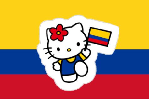 Colombian Hello Kitty, Spanish Hello Kitty, Columbian Aesthetic, Carlotta Core, Latina Stickers, Colombia Aesthetic, Hello In Spanish, Columbia Country, Colombia Flag