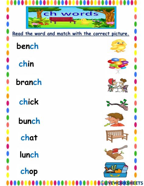 Ch Words Worksheets, Kindergarten Summer Review, Ready For First Grade, Ch Words, Digraphs Worksheets, Words Worksheet, Abc Design, The Worksheet, Sound Words