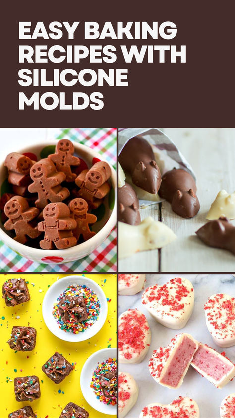 Easy Baking Recipes with Silicone Moulds What To Make In Silicone Molds Food, Silicone Mold Cakes, Silicone Mold Snacks, Baking Silicone Molds, Silicone Mold Chocolate, Molded Dessert Recipes, Plastic Molds Ideas, Using Chocolate Molds, Cookie Recipes For Silicone Molds