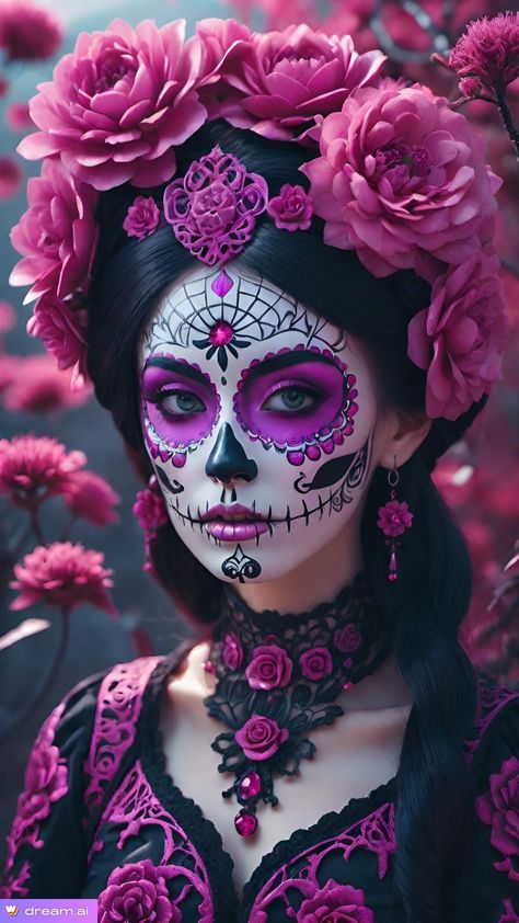 Makijaż Sugar Skull, Candy Skull Makeup, Skull Costume, Halloween Makeup Sugar Skull, Sugar Skull Costume, Sugar Skull Artwork, Creepy Halloween Makeup, Den Mrtvých, Halloween Makeup Diy