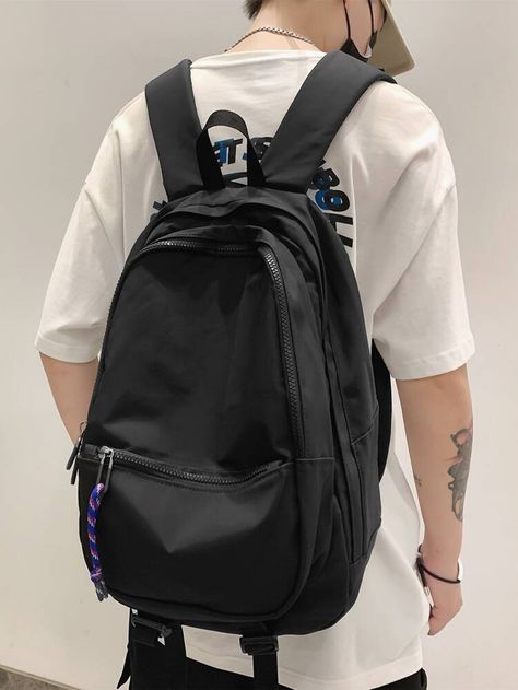 Men Minimalist Large Capacity Backpack | SHEIN USA Small Backpack For Men, College Bags For Boys, Mochila Edc, Bagpack Men, Cool Backpacks For Men, Mens Backpack Fashion, Mens Aesthetic, Night Rider, Retro Backpack