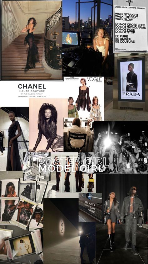 model vision board!! Models Vision Board, Runway Model Vision Board, Vision Board Ideas Modeling, Vogue Vision Board, Fashion Management Aesthetic, Fashion Designer Vision Board, Model Mood Board, Modeling Vision Board, Model Vision Board