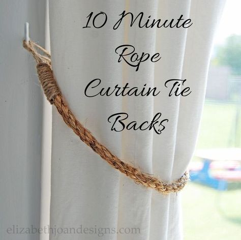 Curtain Tie Backs Diy, Rope Curtain Tie Back, Wine Bottle Bird Feeder, Rope Curtain, Driftwood Finish, Drop Cloth Curtains, Farmhouse Curtains, Rustic Curtains, Curtain Ties