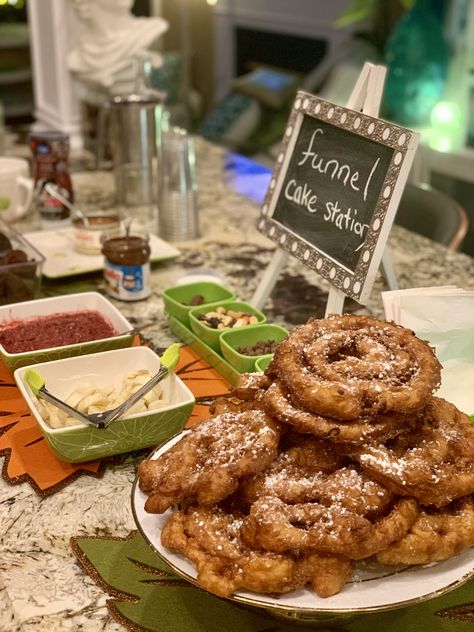 Funnel Cake Bar Ideas, Cake Station, Preteen Birthday, Homemade Funnel Cake, Toppings Bar, Birthday 20, Cake Bar, 20 Birthday, Funnel Cakes