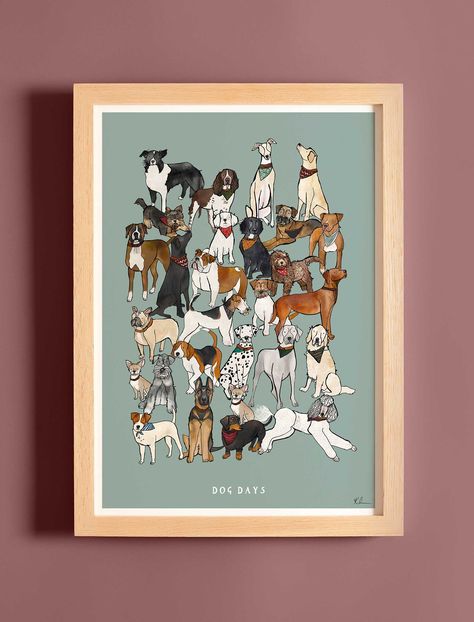 Fine Art Print - Dog Days Fine Art Print - by Katie Cardew Frames Illustration, Gift Wrap Box, Pets For Sale, Dog Illustration, All The Way Up, Journal Gift, Family Pet, Beautiful Dogs, Book Crafts