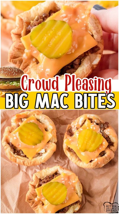 Big Mac Bites, Mac Bites, Thanksgiving Recipes Side Dishes Easy, Beef Appetizers, Burger Bites, Awesome Appetizers, Christmas Appetizer, Course Ideas, Food Burger