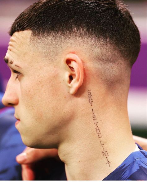 Phil Foden Hairstyle, Phil Foden Tattoo, Foden Hair Styles, High Fade Short Hair, Fade Haircut Short Hair, Phil Foden Haircut, Foden Haircut, Footballer Tattoos, Hair Types Men