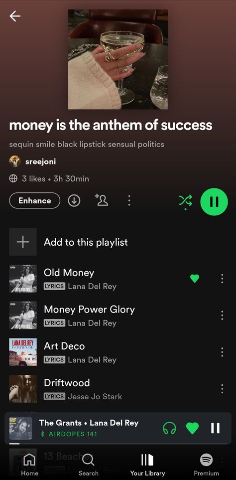 https://open.spotify.com/playlist/7pg4cc0Sx3tdedJqVWzfF9?si=F19yclvpRh6uPUI9oVMkkQ Lana Del Rey Lipstick, Beach Lyrics, Money Lyrics, Money Power Glory, Lana Del Rey Art, Life Support, Old Money, Lana Del Rey, Money