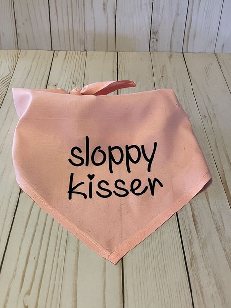 Sloppy Kisser dog bandana.  Permanently printed, no cracking or peeling on pink bandana.  Perfect for your pooch.  Size M-L Dog Marketing, Baby Fan, Puppy Room, Pink Bandana, Pet Pillow, Bandana Tie, Dog Business, Dog Branding, Pet Style