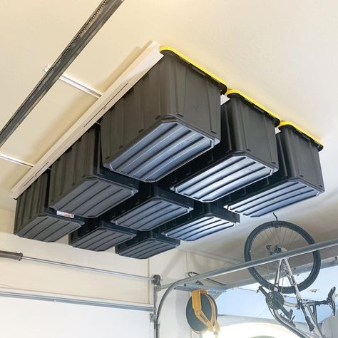 E-Z Garage Storage on Instagram: “A new way to ORGANIZE ⏫” Bike Wall Storage, Garage Update, Comfort Room, Pallet Storage, Overhead Garage Storage, Metallic Epoxy Floor, Corner Storage Cabinet, Ceiling Shelves, White Ceiling Light