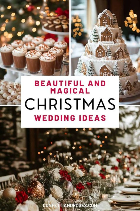 Christmas Wedding Ideas Wedding Decorations Christmas Winter, Christmas Wedding Cookie Table, Simple December Wedding, Christmas Elopement Ideas, Christmas Wedding Arch Ideas, Christmas Wedding Ideas Decorations, Christmas Wedding Reception Ideas, Classy Christmas Wedding, Christmas Wedding Ideas Elegant