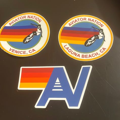 3 Stickers Av Venice Laguna Beach Aviator Nation Sticker, Rainbow Live, Rainbow Vintage, Aviators Women, Sticker Bundle, Vintage Trucker Hats, Aviator Nation, Birthday Wishlist, Blue Hat