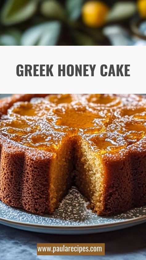 Moist, fluffy, and drenched in honey goodness! Greek Honey Cake is the dessert your taste buds have been waiting for. 🍯😋 #HoneyPerfection #GreekBaking #FluffyAndSweet #BakingInspiration #DeliciousDesserts #SweetLikeHoney #LoveAtFirstBite #IndulgeInSweets #CakeLovers #SweetTreats 🍰 Lemon Honey Dessert, Greek Pastries Desserts, Vegan Honey Cake, Honey Baked Goods, Greek New Years Cake, Hbd Recipes, Hope Cakes, Desserts With Honey, Mediterranean Dessert Recipes