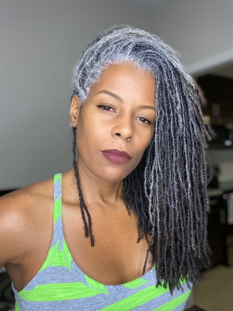 Gray Sisterlocks Grey Hair, Grey Sisterlocks Black Women, Grey Sisterlocks, Gray Locs Black Women, Gray Sisterlocks, Grey Hair Locs, Fox Locs, Gray Dreads, Quirky Hairstyles