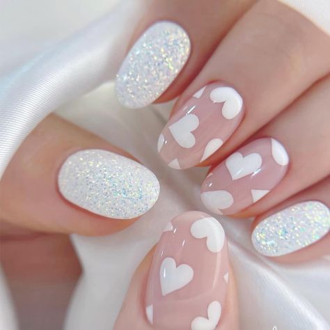 White Glitter French Tip Heart Press on Nails Oval False Nails Short Nude Glossy Glitter White Heart False Nails with Design Reusable Stick on Nails Glue on...
#NAIL #PINK #CUTE NAIL Nude Coffin Nails, Sparkling Nails, Preppy Nails, Nails With White, Nail Artwork, Kids Nail Designs, Crazy Nail Designs, Nails Glossy, Valentine Nail Art