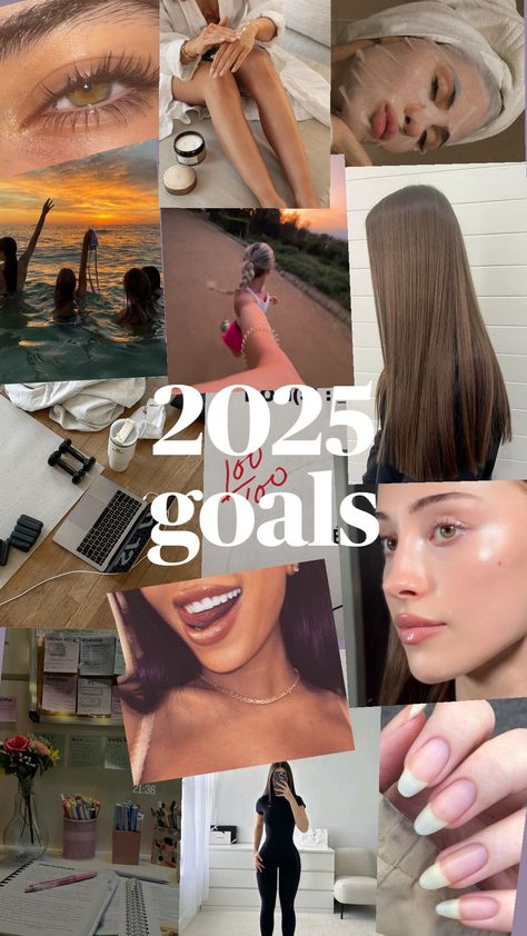 #2025goals #glowup2025 #clearskingoals #goals Wellness Goals Ideas, 2025 My Glow Up Year, Realistic Goals To Set, Glow Up Collage, Glow Up For 2025, Goals For 2025 List, 2025 Goals List, Goals For 2025, 2025 Goals Aesthetic