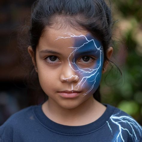 Lightening Face Paint, Lightning Face Paint, Lightning Makeup, Paint Art, Face Paint, Halloween Costumes, Art Painting, Paint, Halloween