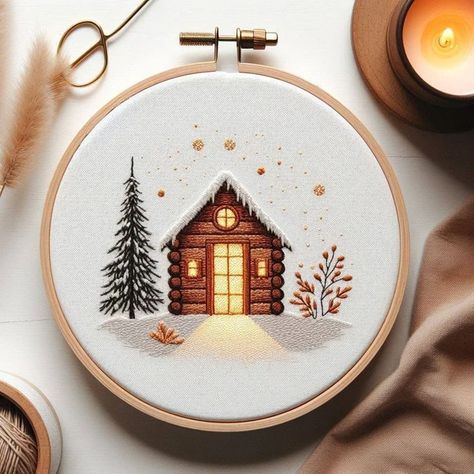 Cottage Embroidery Patterns, Seasonal Embroidery Patterns, Felt Embroidery Projects, Village Embroidery, Embroidery Gift Ideas, Christmas Embroidery Hoop, Christmas Embroidery Ideas, Xmas Embroidery, Cozy Village