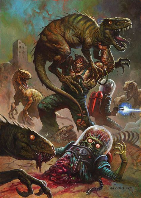 Dinosaurs Attacks by AlexHorley on DeviantArt Mars Attacks, Scifi Fantasy Art, Bd Comics, Pulp Art, Horror Comics, Science Fiction Art, Arte Fantasy, Monster Art, Fantastic Art