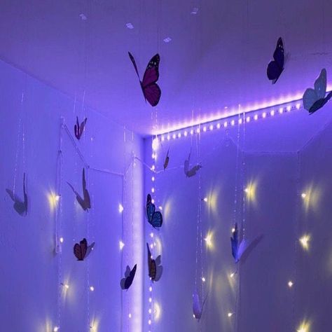 A pack of colorful butterflies to dangle from the ceiling and put a smile on your face every time you walk in the room. And no, you are never too old for butterflies. Butterfly Room Decor, Purple Lights, Aesthetic Butterfly, Butterfly Room, The Ceiling, Butterflies, Ceiling, Room Decor, Bedroom