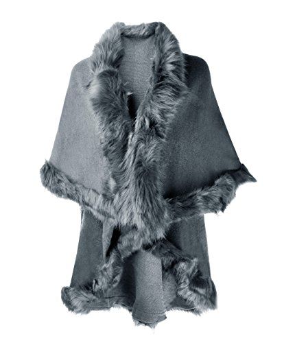 ZLYC Women Fine Knit Open Front Faux Fur Trim Layers Poncho Cape Cardigan Sweater Gray * You can get more details by clicking on the image. White Faux Fur Coat, Layering Cardigan, Faux Fur Cape, Plus Size Cardigan, Faux Fur Shawl, Cape Designs, Fur Cape, Poncho Cardigan, Knitted Cape