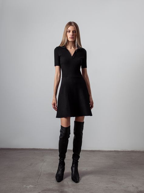 Mini polo dress in black - Namelazz Official Online Store Black Polo Dress Outfit, Polo Dress Outfit, Elegant Girls, Elegant Girl, Stylish Clothes, Black Polo, Dress Outfit, Circle Skirt, Polo Dress