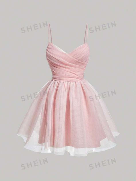 Free Returns ✓ Free Shipping✓. SHEIN MOD Solid Ruched Bust Mesh Overlay Pink Cami Dress- Women Short Dresses at SHEIN. Pink Confirmation Dresses, Pink Grad Dresses Short, Pink Damas Dresses, Pink And Black Dress Outfit, Prom Dresses Ideas Short, Baby Pink Short Dress, Pink Dress Shein, Preppy Party Outfit, Pink Chiffon Dress Short