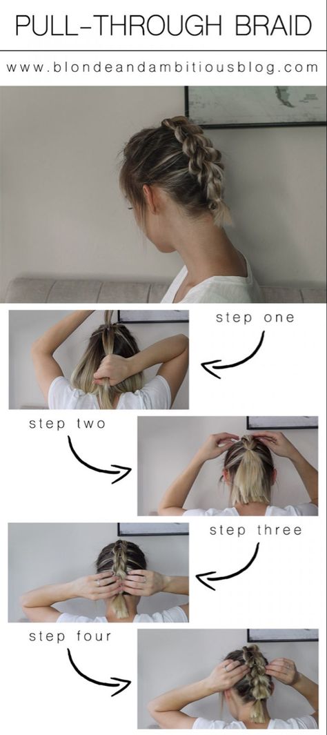 The SUPER EASY Pull-Through Braid For SHORT HAIR! | Blonde & Ambitious Blog Braid For Short Hair, Pull Through Braids, Short Hair Up, Pull Through Braid, Hairdos For Short Hair, Short Hair Tutorial, Hair Bob, Penteado Cabelo Curto, Short Hair Updo