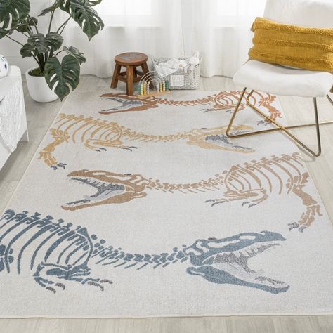 Add a touch of whimsy with our wonderful dinosaur skeleton rug. This playful rug is machine-washable and durable. This low-pile contemporary rug is a perfect easy-to-clean addition to any kid's room. Dinosaur Room, Dinosaur Skeleton, Washable Area Rug, Rug White, Big Boy Room, Modern Kids, Woven Design, Toddler Room, Washable Area Rugs