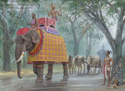 Plate E - Transport of the Deccan and South, 12th and 13th Centuries Graham Turner, Medieval Warfare, Historical India, Military Illustration, Historical Warriors, Michael Turner, Godzilla Wallpaper, Historical Illustration, Ancient Paintings