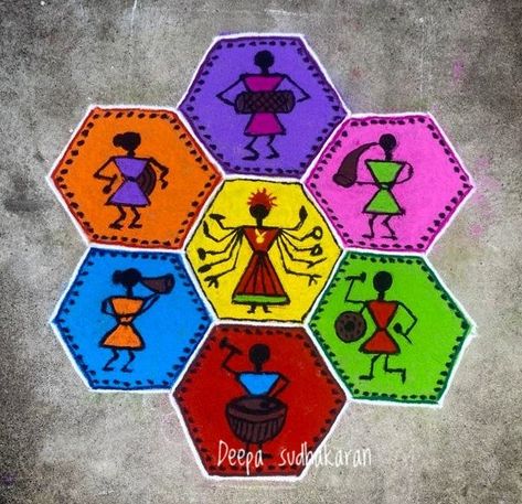 Theme Based Rangoli, Theme Based Rangoli For Competition, Easy Small Rangoli Designs, Rangoli Painting, Navratri Rangoli, Navratri 2024, Simple Rangoli Kolam, Rangoli Designs For Competition, Poster Rangoli