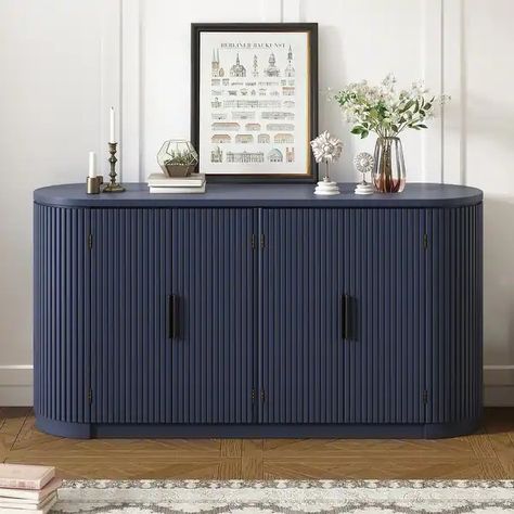 Vertical Striped Door Storage Cabinet with Metal Handles, Adjustable, Suitable for Study, Entryway and Living Room - Bed Bath & Beyond - 40888418 Striped Door, Plum Kitchen, Console Table Entryway, Blue Sideboards, Accent Chests And Cabinets, Wood Storage Cabinets, Kitchen Sideboard, Sideboard Designs, Vertical Design