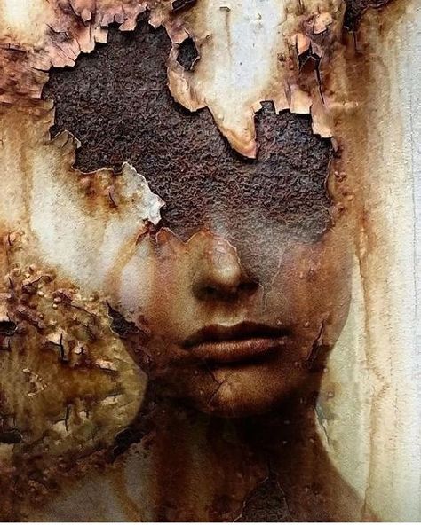 Human Decay Art, Corroded Art, Decay Artwork, Painting Photography Ideas, Pretty Woman Aesthetic, Female Portrait Art, Decay Art, Aesthetic Paintings, Portrait Abstract