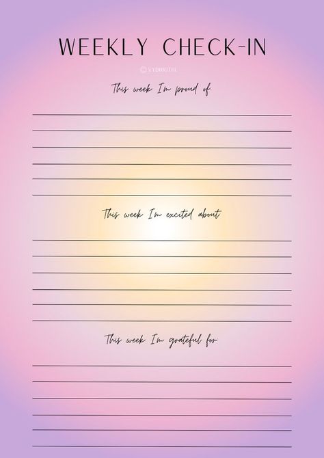 Weekly Check-In Journal Prompt Template Morning Journal, Self Care Bullet Journal, End Of The Week, Journal Writing Prompts, Im Grateful, Journal Template, Im Excited, Journal Entries, Journal Writing