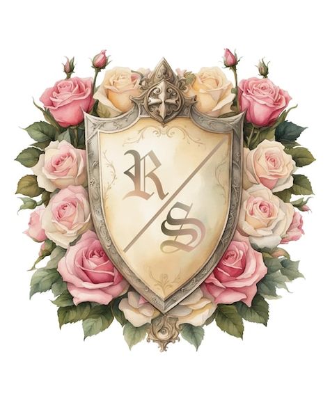 Heraldic shield and cream pink roses 2 | Premium Vector #Freepik #vector #crest #emblem #heraldry #coat-arms Heraldic Shield, Coat Of Arms Design, Crest Shield, Shield Maiden, Crest Logo, Coat Of Arm, Stationery Templates, Business Card Maker, Feminine Tattoos