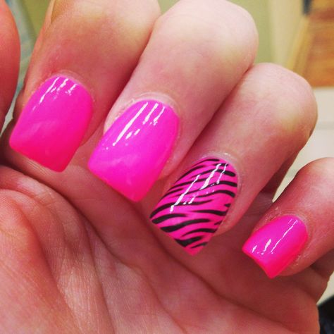 Pink zebra nails :) Bright Zebra Print Nails, Pink And Zebra Nails, Hot Pink Zebra Nails, Pink Zebra Print Nails, Zebra Acrylic Nails, Zebra Stripe Nails, Zebra Nail Designs, Pink Zebra Nails, Zebra Nail Art