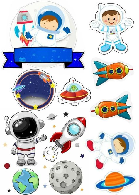 Space Theme Cake Topper Printable, Astraunaut Cake, Space Cake Topper Printable, Astronaut Cake Topper Printable, Topper Astronot, Astronaut Cake Topper, Space Cake Topper, Astronaut Sticker, Space Crafts For Kids